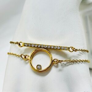 Mud Pie, 2 Gold And Crystal Adjustable Bracelets